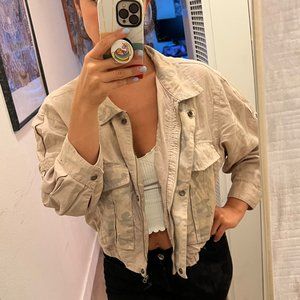 Urban Outfitters Hei Hei Cropped camo and Tan Linen Jacket